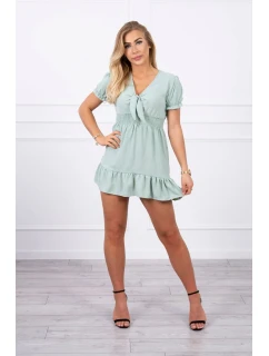 Šaty s vázaným výstřihem do V tmavě mátové