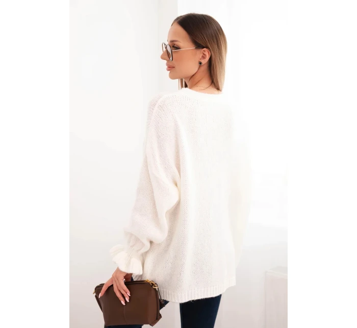 Dámský svetr s přídavkem mohéru a vlny volného střihu ecru Dámský svetr s přídavkem mohéru a vlny volného střihu ecru