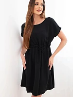 Dámské šaty s krátkým rukávem a vázáním v pase černá