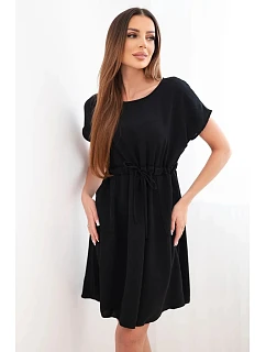 Dámské šaty s krátkým rukávem a vázáním v pase černá