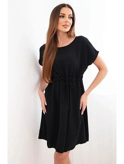 Dámské šaty s krátkým rukávem a vázáním v pase černá Dámské šaty s krátkým rukávem a vázáním v pase černá