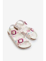Dětské sandály s květinami a sponami bílé Memoria