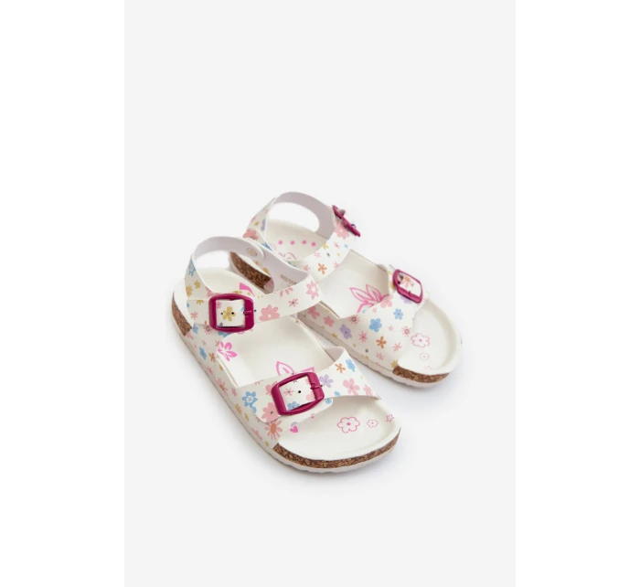 Dětské sandály s květinami a sponami bílé Memoria