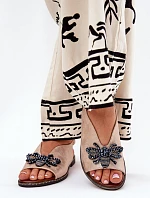 Lesklé dámské sandály s ozdobou ploché růžové zlato Russona