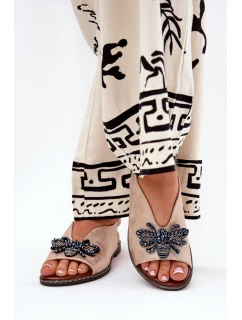 Lesklé dámské sandály s ozdobou ploché růžové zlato Russona