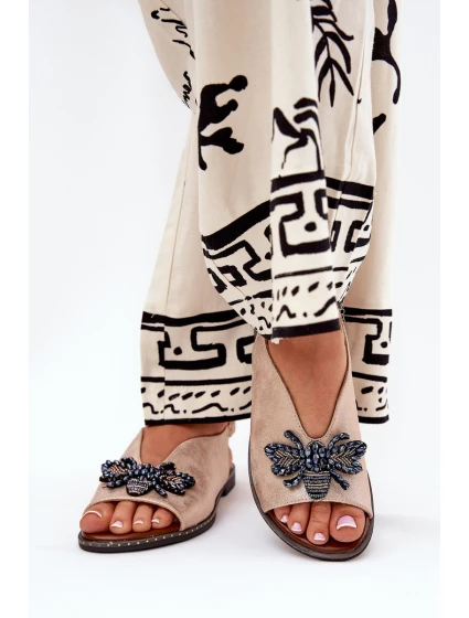 Lesklé dámské sandály s ozdobou ploché růžové zlato Russona Lesklé dámské sandály s ozdobou ploché růžové zlato Russona