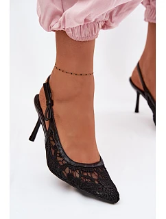 Dámské sandály na podpatku s krajkou Černé model 22103117 - Boto