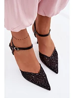 Dámské síťované sandály na podpatku s lesklým zdobením Černé Laria Dámské síťované sandály na podpatku s lesklým zdobením Černé Laria