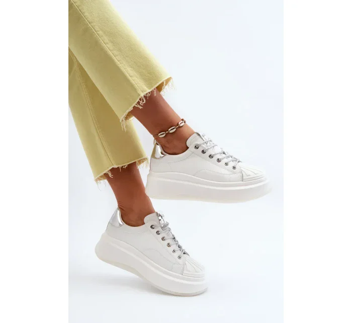 Dámské kožené tenisky na platformě GOE bílé