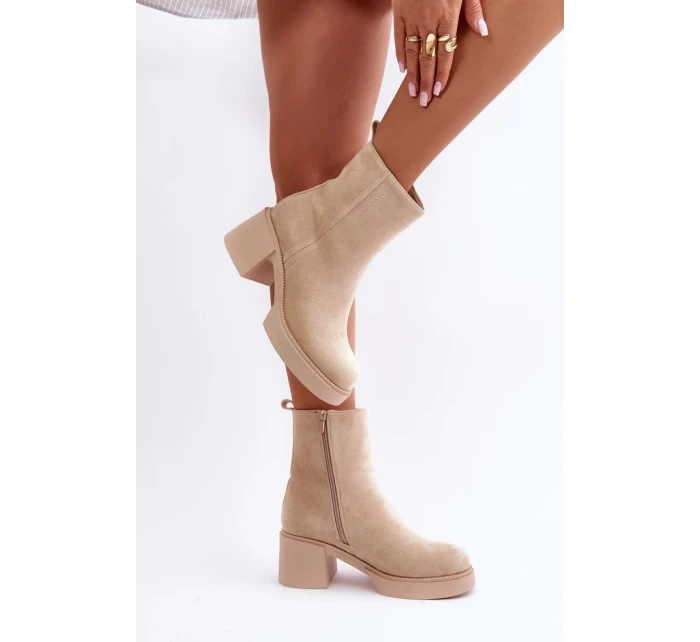 Dámské kotníkové boty na podpatku YK39P model 201542 Světle béžová - Seastar