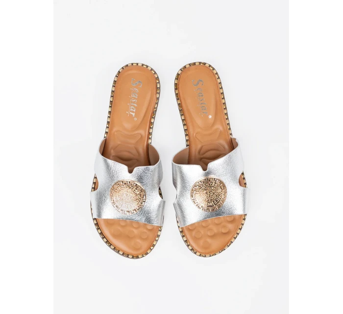 Klasické  nazouváky stříbrné dámské na plochém podpatku