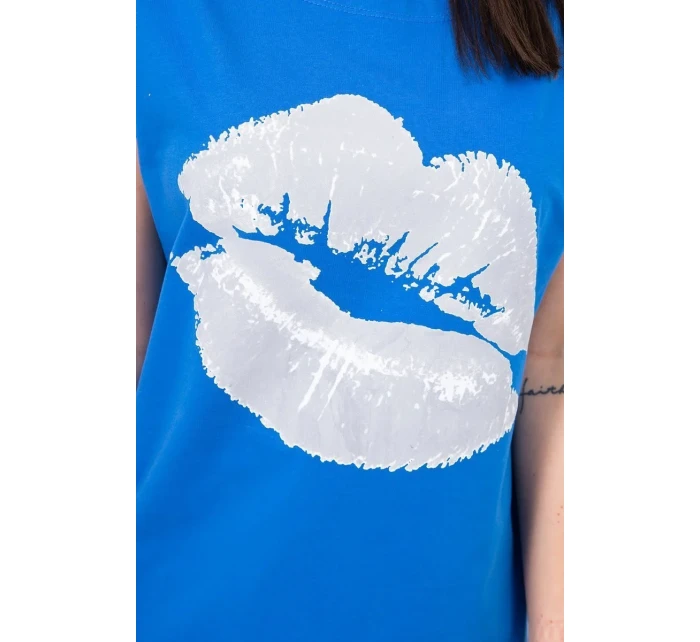 Halenka s potiskem rtů chrpově modrá