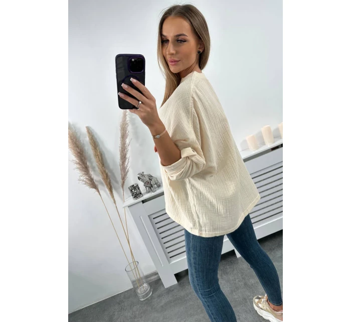 Mušelínová halenka s ohrnutými rukávy světle béžová