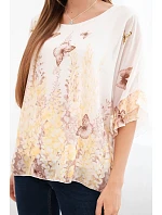 Dámská halenka s plisovaným rukávem a potiskem žlutá