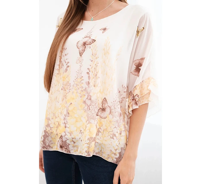 Dámská halenka s plisovaným rukávem a potiskem žlutá