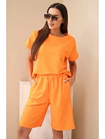 Dámský bavlněný komplet tričko s krátkým rukávem a kraťasy s gumou v pase oranžový