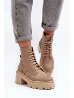 Dámské kožené botky na podpatku béžové model 21644578 - Zazoo