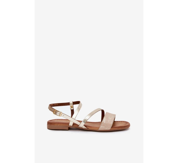 Kožené dámské sandály na plochém podpatku model 21697455 zlaté - Maciejka