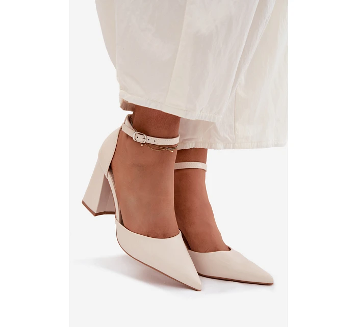 Lodičky na podpatku z imitace kůže světle béžové model 22122757 - Boto