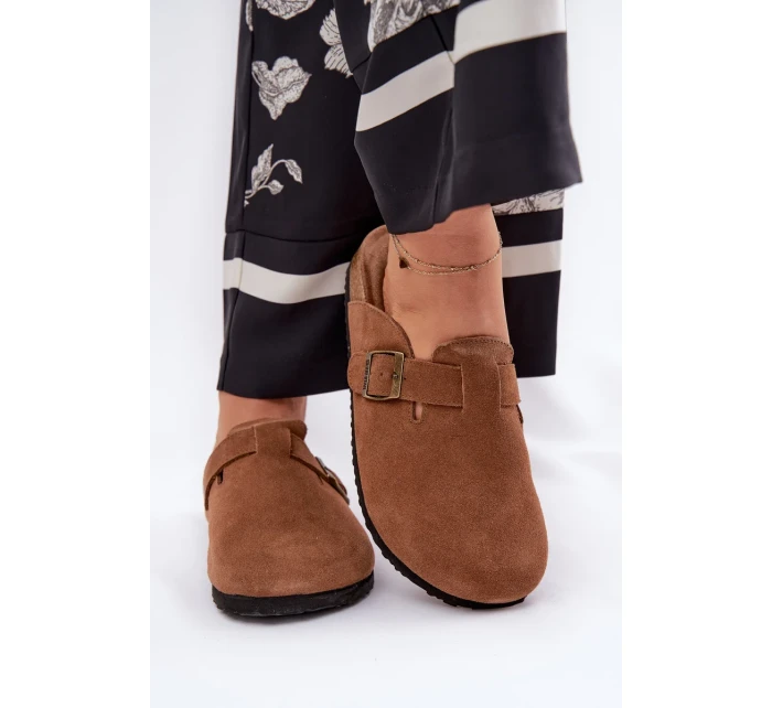 Dámské semišové pantofle s přezkou Big Star – hnědé Dámské semišové pantofle s přezkou Big Star – hnědé