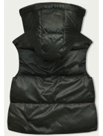 Krátká dámská vesta v khaki s kapucí (B8156-11) - Goodlooking