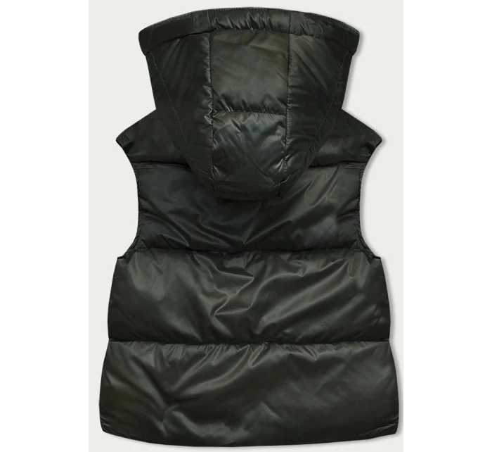 Krátká dámská vesta v khaki s kapucí (B8156-11) - Goodlooking