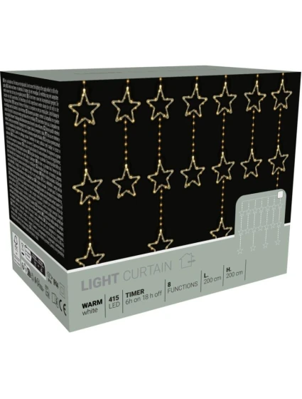 Vánoční stromek světla závěs 200x200 CM 415LED WHITE STARS