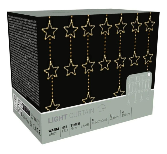 Vánoční stromek světla závěs 200x200 CM 415LED WHITE STARS