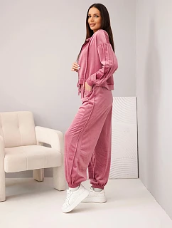 Dámská sada z viskózy s mikinou na zip a jogger kalhotami sametový tmavě růžová