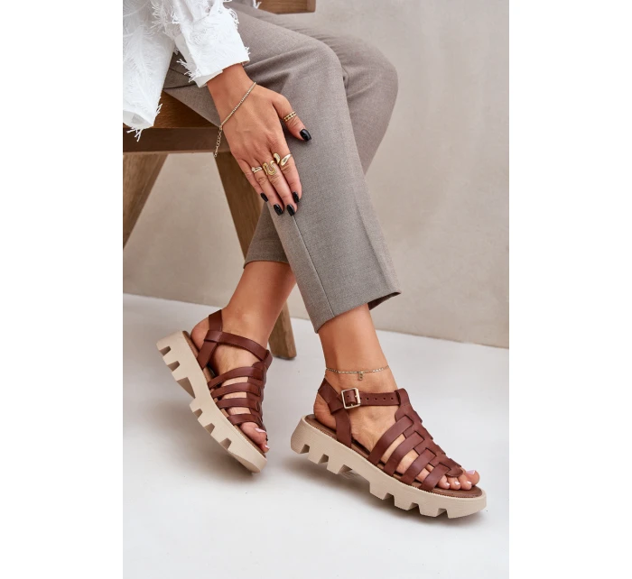 Kožené Dámské Sandály Zazoo model 21682166 Hnědé - Boto Kožené Dámské Sandály Zazoo model 21682166 Hnědé - Boto