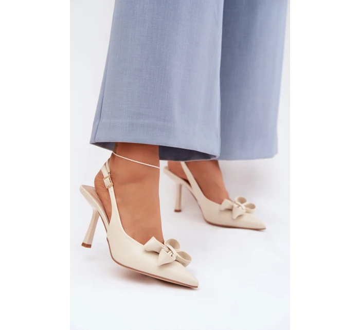 Dámské sandály na podpatku s mašlí Béžové Jonera