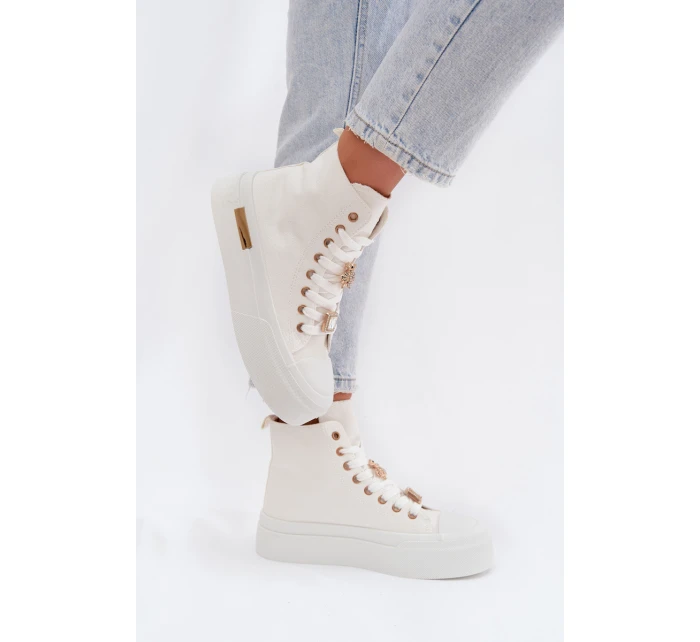 Dámské plátěné tenisky na platformě s ozdobnými připínkami – bílé Gracella Dámské plátěné tenisky na platformě s ozdobnými připínkami – bílé Gracella