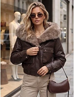 Dámská zimní kožená bunda s kožešinou, hnědá, FashionStreet TY5976 Dámská zimní kožená bunda s kožešinou, hnědá, FashionStreet TY5976