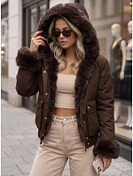 Krátká dámská zimní bunda s kožešinou, hnědá, FashionStreet TY5998