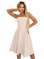 641-4 VIVIENNE korzetové rozšířené midi šaty s páskem - světle béžové