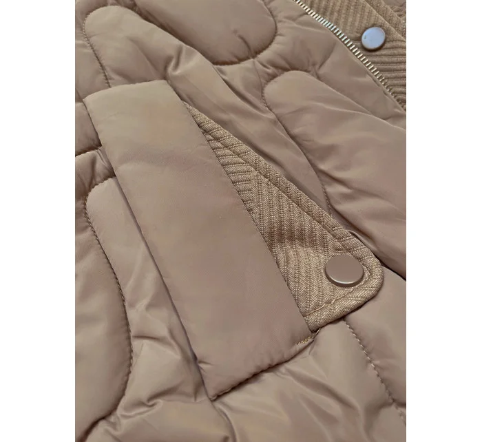 Krátká béžová zimní bunda s ozdobnou kapucí model 21248205 - S'WEST