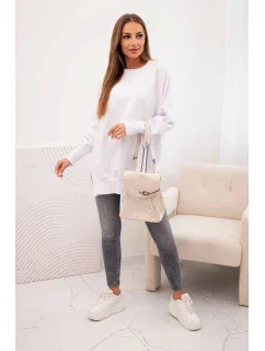 Dámská bavlněná mikina se širokým lemem dole bílá