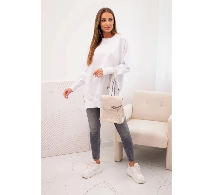 Dámská bavlněná mikina se širokým lemem dole bílá