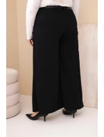 Dámské kalhoty Plus Size viskózové s širokou nohavicí a páskem černé Dámské kalhoty Plus Size viskózové s širokou nohavicí a páskem černé