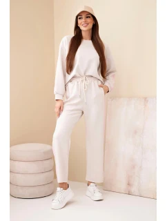 Dámský viskózový komplet v úpravě "masełko" s lampasy béžový