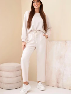 Dámský viskózový komplet v úpravě "masełko" s lampasy béžový