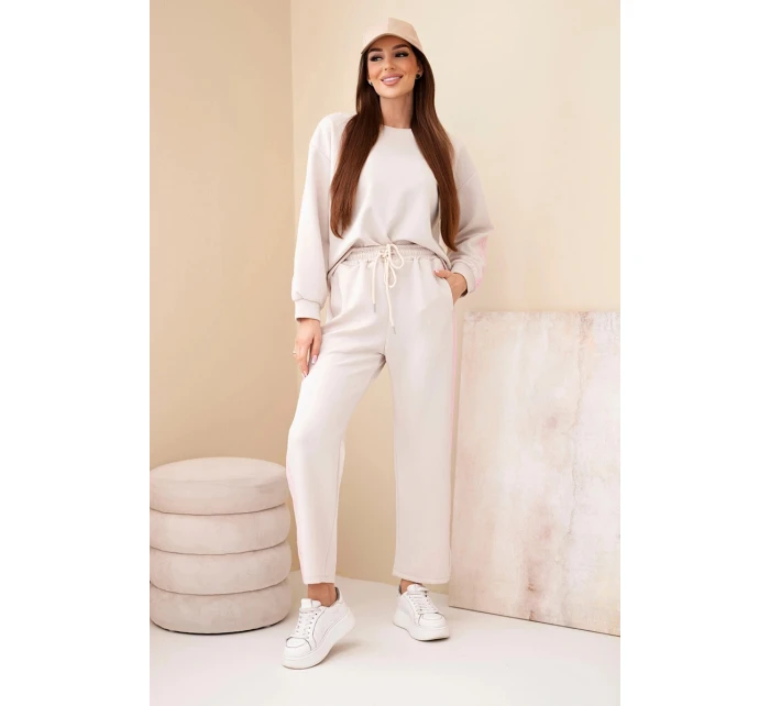 Dámský viskózový komplet v úpravě "masełko" s lampasy béžový Dámský viskózový komplet v úpravě "masełko" s lampasy béžový