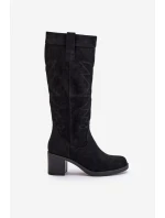 Dámské Kozačky Na Podpatku Před Koleno Černé Erisorae