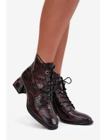 Lakované dámské z pravé kůže na podpatku s krystaly  bordó model 21712417 - Artiker