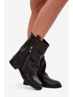 Kožené dámské kotníkové boty s límcem na  Černé model 21728429 - Maciejka