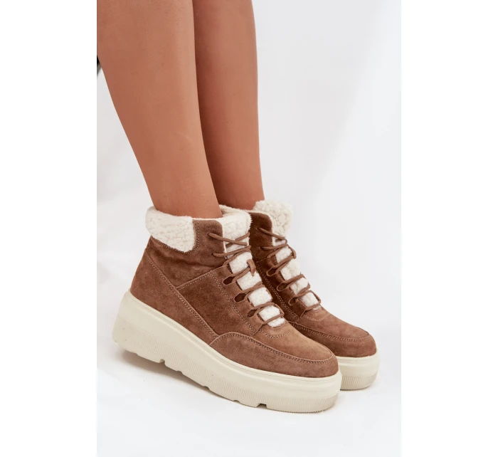 Dámské semišové sněhule Vinceza s kožešinou na platformě – camel Dámské semišové sněhule Vinceza s kožešinou na platformě – camel
