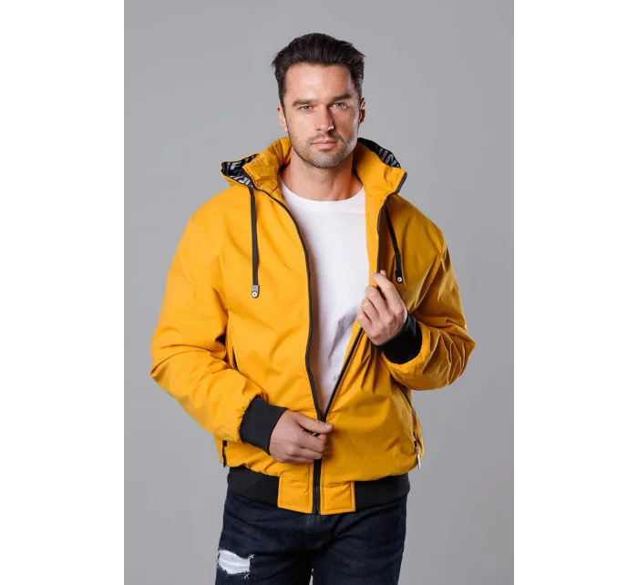Pánská žlutá sportovní bunda s kapucí model 18311037 - J.STYLE Pánská žlutá sportovní bunda s kapucí model 18311037 - J.STYLE
