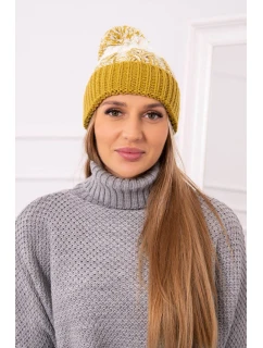 Dámská čepice s bambulí Abigail K326 kiwi+ecru