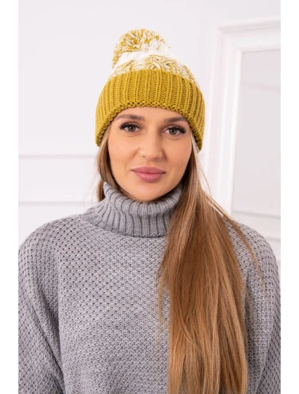 Dámská čepice s bambulí Abigail K326 kiwi+ecru