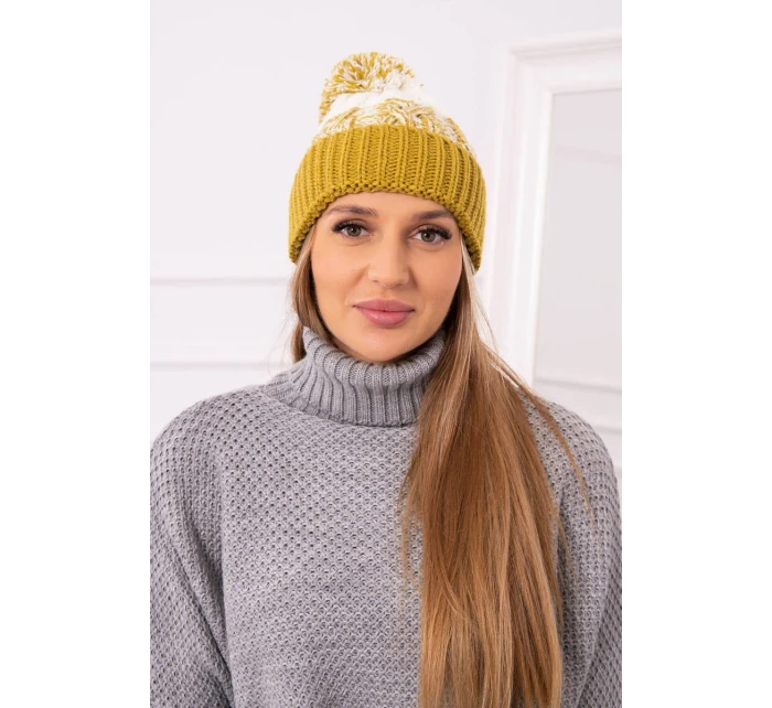 Dámská čepice s bambulí Abigail K326 kiwi+ecru